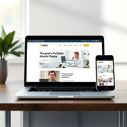 Um laptop mostrando um website responsivo adaptado para diferentes tamanhos de tela.