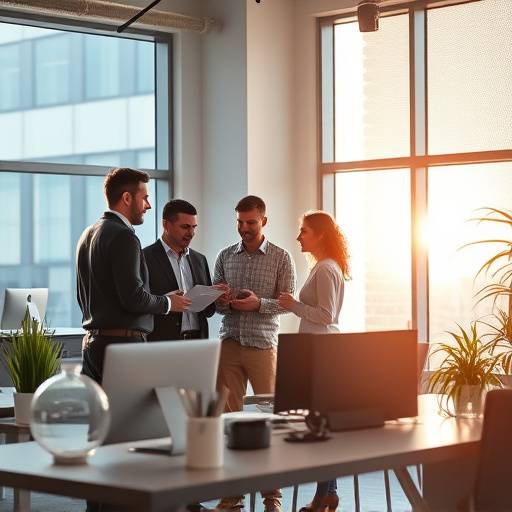 Uma equipa criativa a trabalhar em conjunto num espaço de escritório moderno